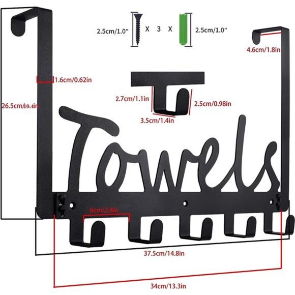 Over The Door Hooks Towel Rack Holder Heavy-Duty Organizer on Bathroom Cabinet - Picture 5 of 5